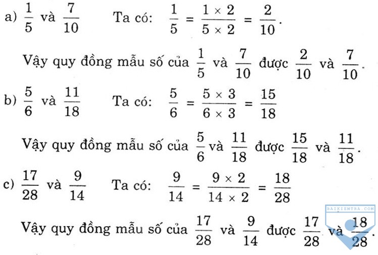 Giải vở bài tập Toán 4, Bài 104: Quy đồng mẫu số các phân số (tiếp ...